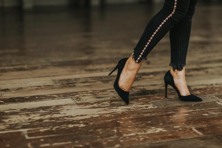 high heel shoes on hardwood floor